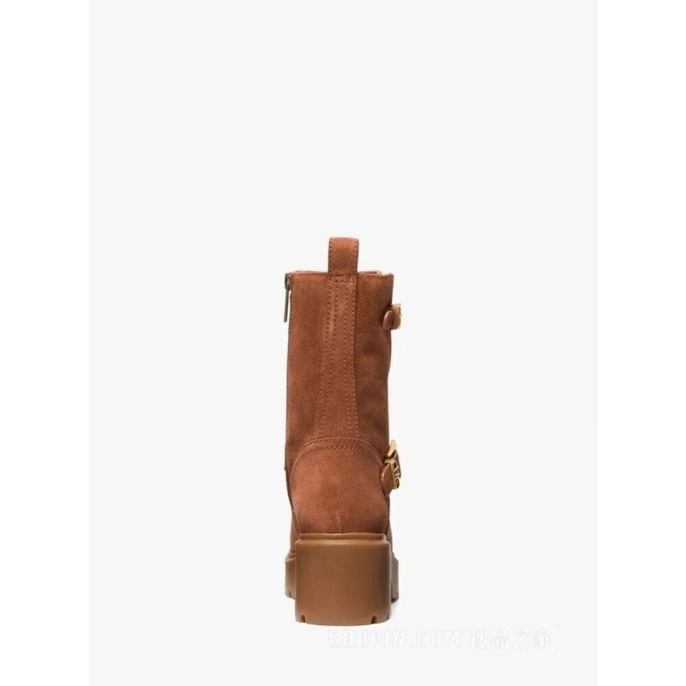 Michael Kors Perry Boot Womens 7.5 Luggage Suede Chunky Lug Sole Bootie JOBB1800